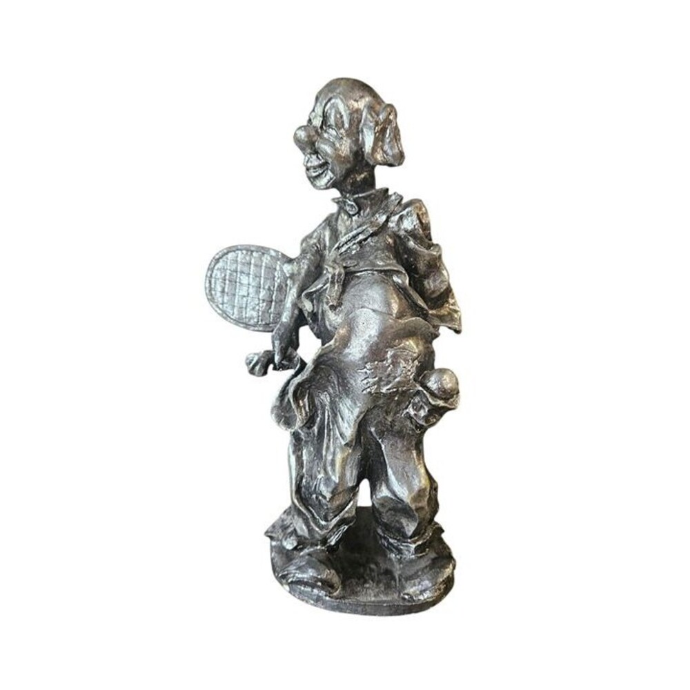 Vintage Clown Figurine with Tennis Racket  Plaster Statue, Collectible Décor